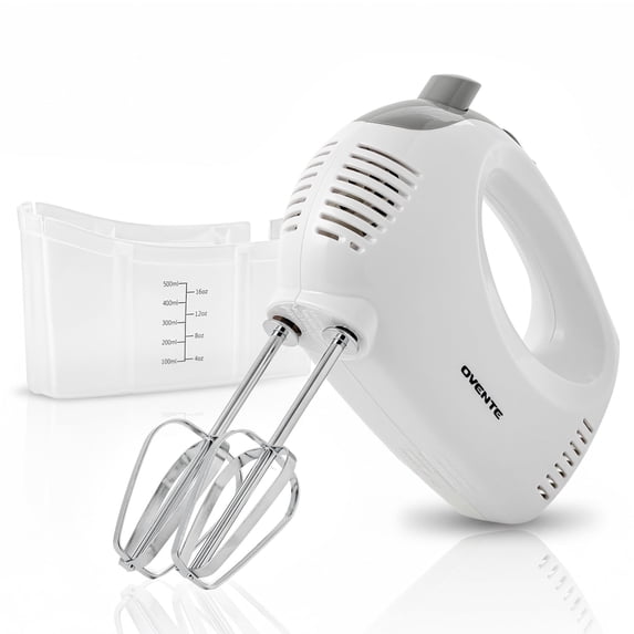 OVENTE 5-Speed Electric Hand Mixer with Storage Case,150W, White HM151W | Stainless Steel Whisks, Compact Portable Design, Lightweight Handheld Mixer for Baking & Cooking