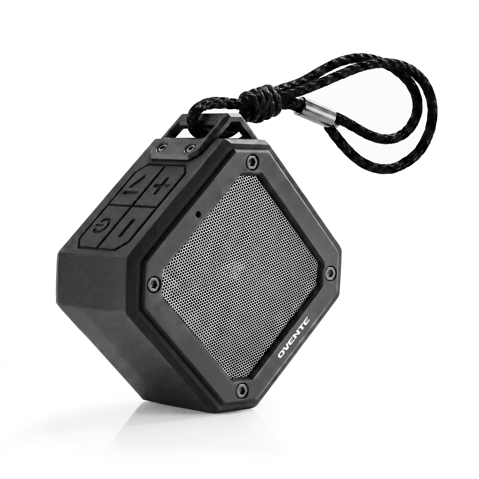 OVENTE Portable Wireless Bluetooth Speaker, IPX6 Waterproof, Black ZA1200B | Mini Stereo Player with TWS Pairing and Up to 20H Playtime, Lightweight Speaker for Shower, Pool, Outdoor Party, & Travel