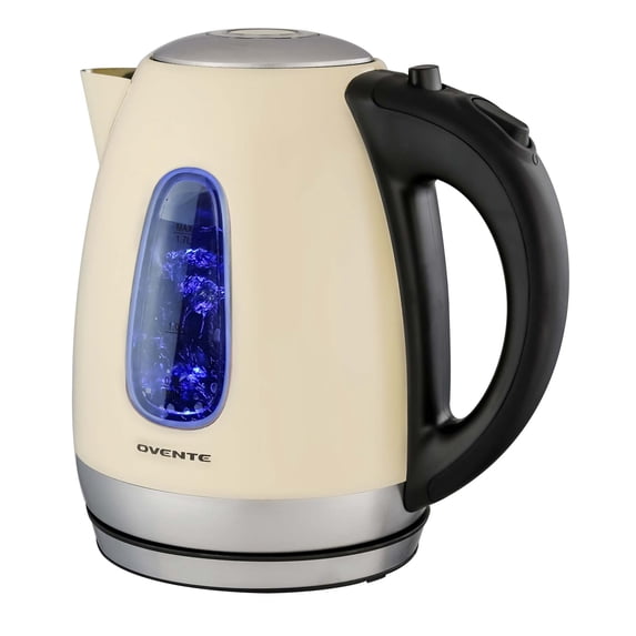 OVENTE Portable Electric Hot Water Kettle 1.7 Liter Stainless Steel 1100 Watt Power Fast Heating Element Countertop Tea Maker Boiler Heater with Automatic Shut-Off & Boil Dry Protection Beige KS96BG
