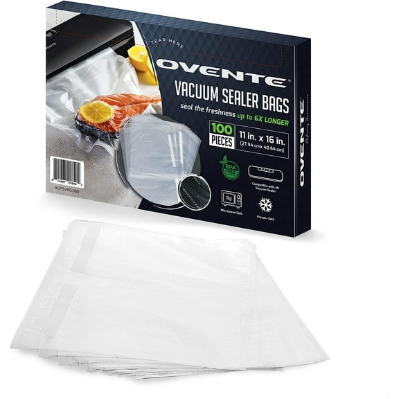 OVENTE Pre-Cut Vacuum Sealer Bags 11” x 16” Airtight Food Storage, Heavy Duty,100 Pieces ACPSVPG100
