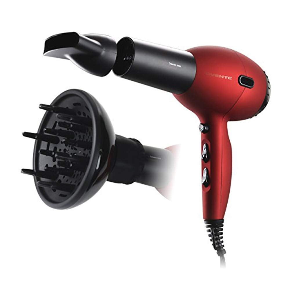 OVENTE Professional Hair Dryer with Diffuser, Black & Red X3400BR