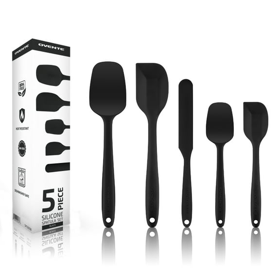 OVENTE Set of 5 Silicone Spatula, Food Grade & Non Stick Rubber, Heat Resistant, Black SP12305B
