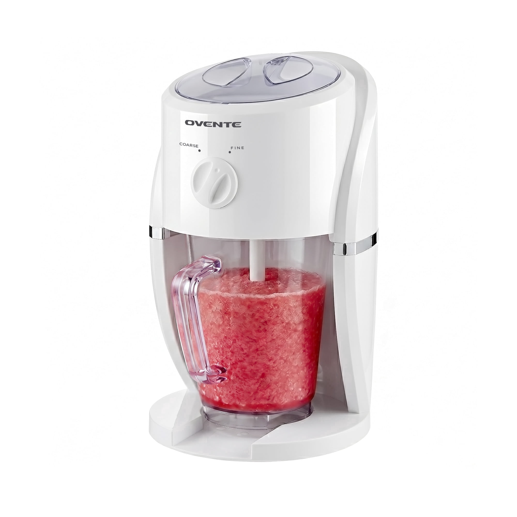 OVENTE Electric Shaved Ice Machine, 2 Shaving Settings, 45W, White ICR2037W | With Blending Jar/Serving Pitcher, Easy-to-Use Slushy & Snow Cone Maker for Homemade Treats, Frozen Cocktails & More
