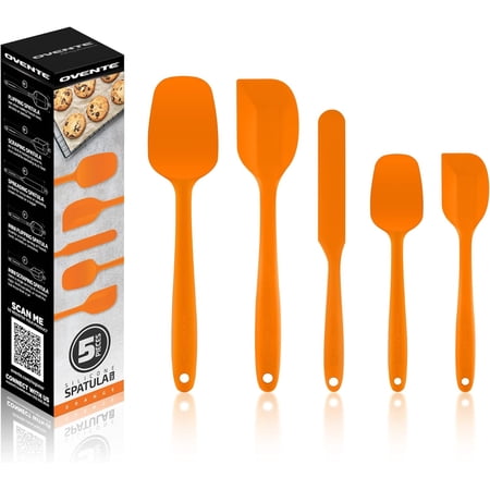 OVENTE Silicone Spatula Set of 5, Food Grade Rubber Spatula with High Heat Resistant, BPA-Free and Dishwasher Safe, Nonstick Kitchen Utensils for Baking, Cooking and Mixing, Orange SP12305O