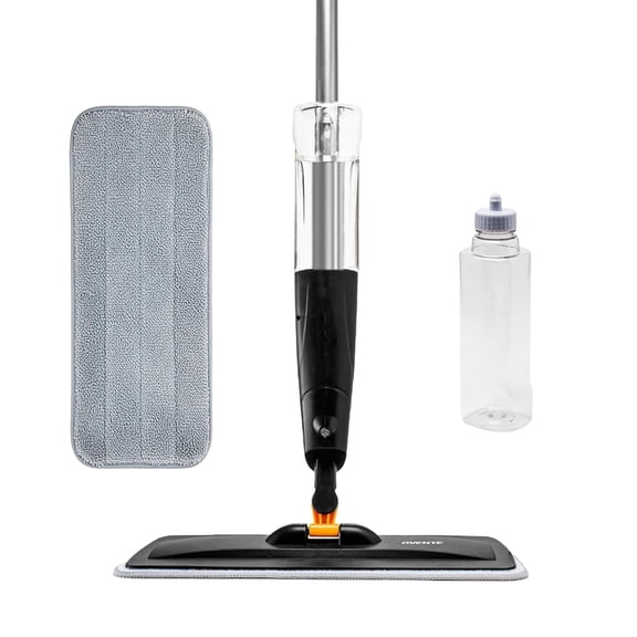 OVENTE Microfiber Spray Mop for Floor Cleaning with Refillable Bottle, Washable and Reusable Pad, 360 Spin Flat Cordless Wet Scrubber for Hardwood, Ceramic, Laminate and Vinyl Tiles, Black CTM121BGD
