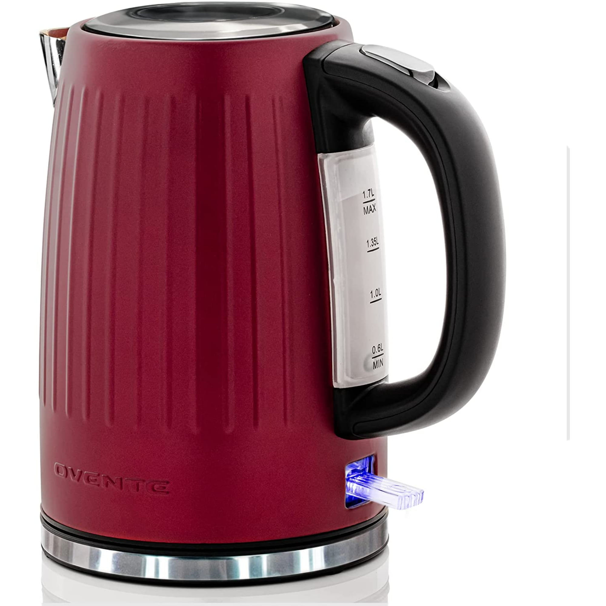Maroon Red Stainless Steel Electric Kettle with Cool-Touch Handle