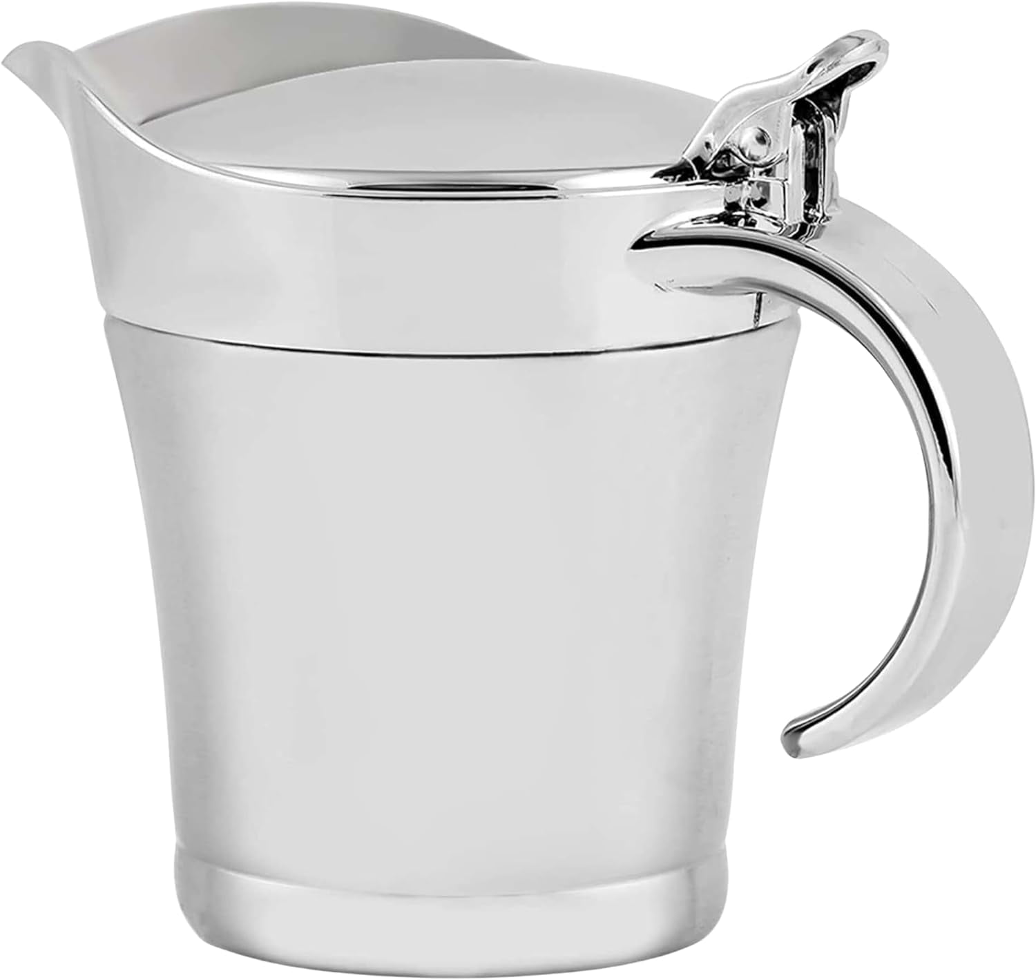OVENTE Stainless Steel Gravy Boat, 14oz Double Insulated Sauce Jug with Hinged Lid, Silver