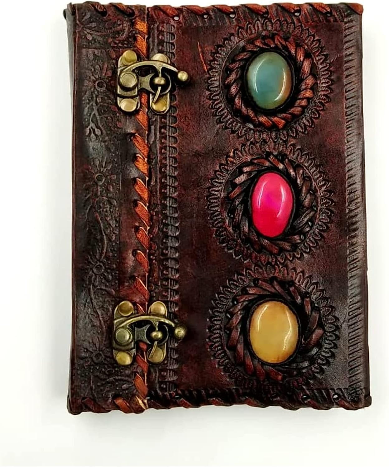 OVERDOSE 3 Stone Leather Journal With Double Brass C-Lock - Handmade Unlined Paper Leather Bound Journal | Sketchbook & Notebook - Drawing Journal - 5 x 7 inches | 12 x 17 cm | A6