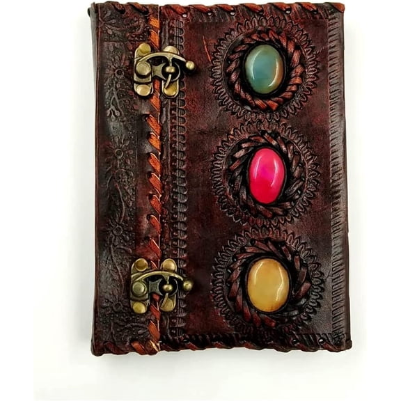OVERDOSE 3 Stone Leather Journal With Double Brass C-Lock - Handmade Unlined Paper Leather Bound Journal | Sketchbook & Notebook - Drawing Journal - 5 x 7 inches | 12 x 17 cm | A6