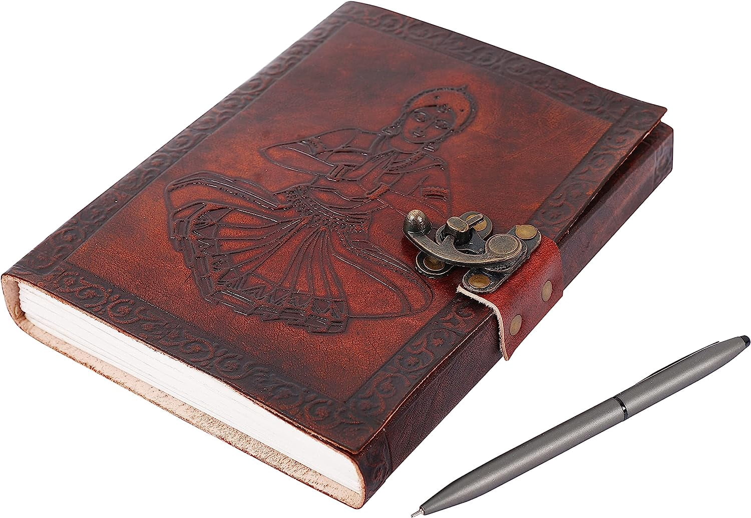 OVERDOSE Bharatnatyam Leather Journal - Handmade Journal For Students, Office Bound Leather Journal for men & women | Sketchbook | Notebook Diary - 6 x 8 inches | 15 x 20 cm | A5