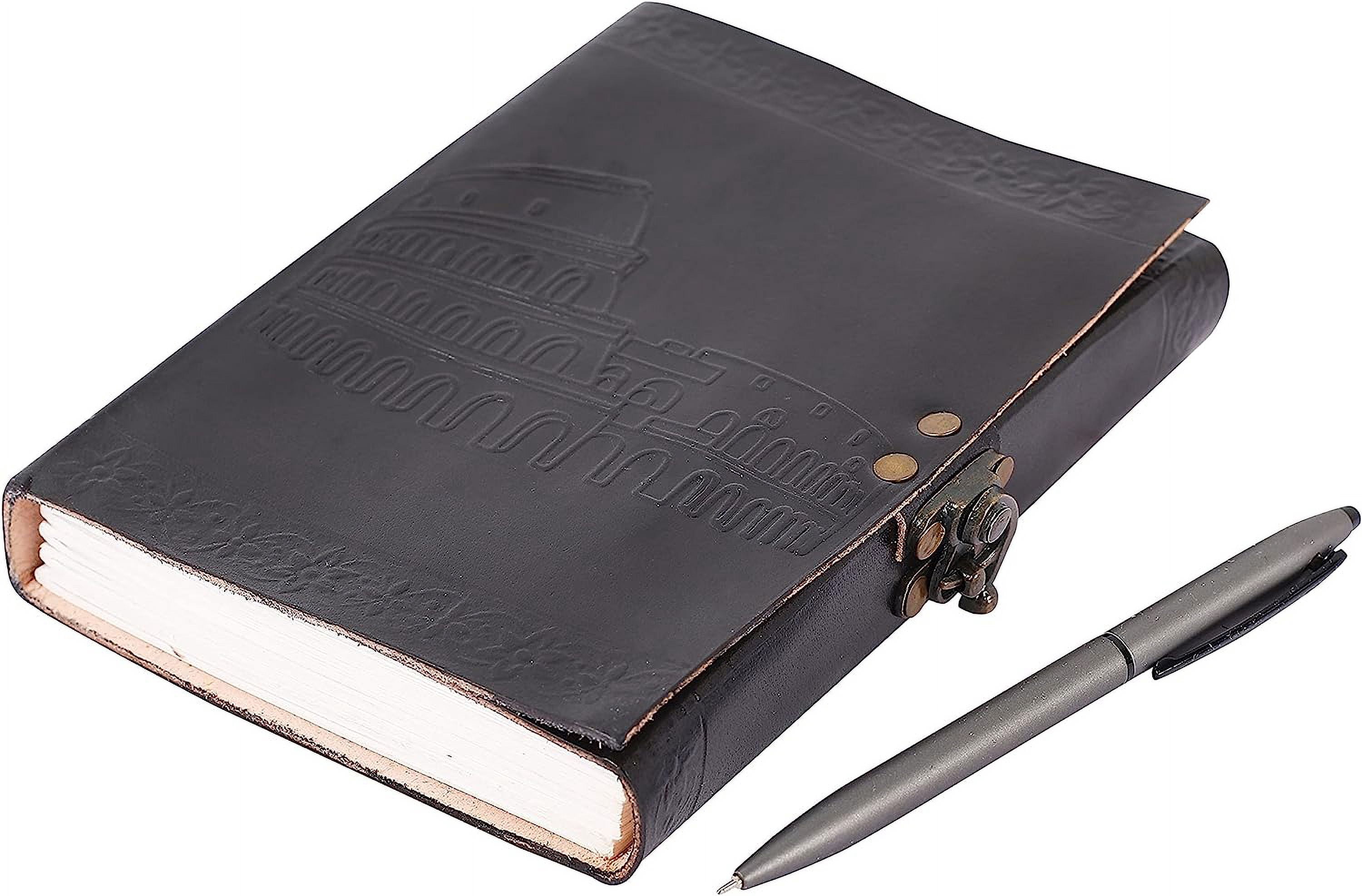 OVERDOSE Colosseum Black Leather Journal - Handmade Journal For Students, Office Bound Leather Journal for men & women | Sketchbook | Notebook Diary - 5 x 7 inches | 12 x 17 cm | A6