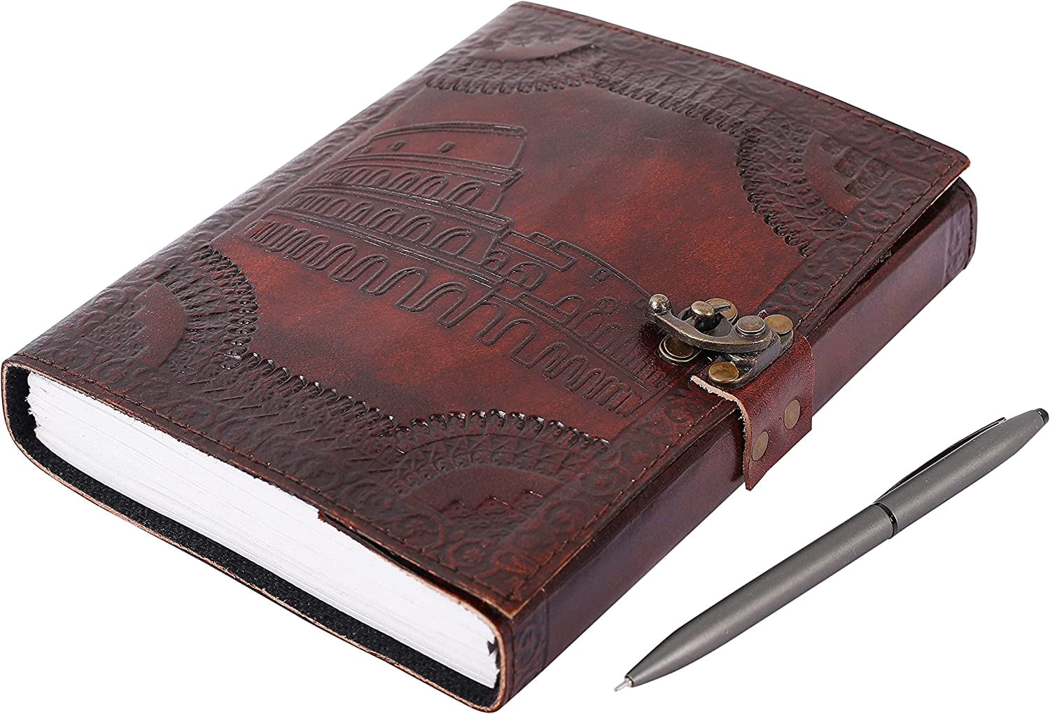 OVERDOSE Colosseum Brown Leather Journal - Handmade Journal For Students, Office Bound Leather Journal for men & women | Sketchbook | Notebook Diary - 6 x 8 inches | 15 x 20 cm | A5