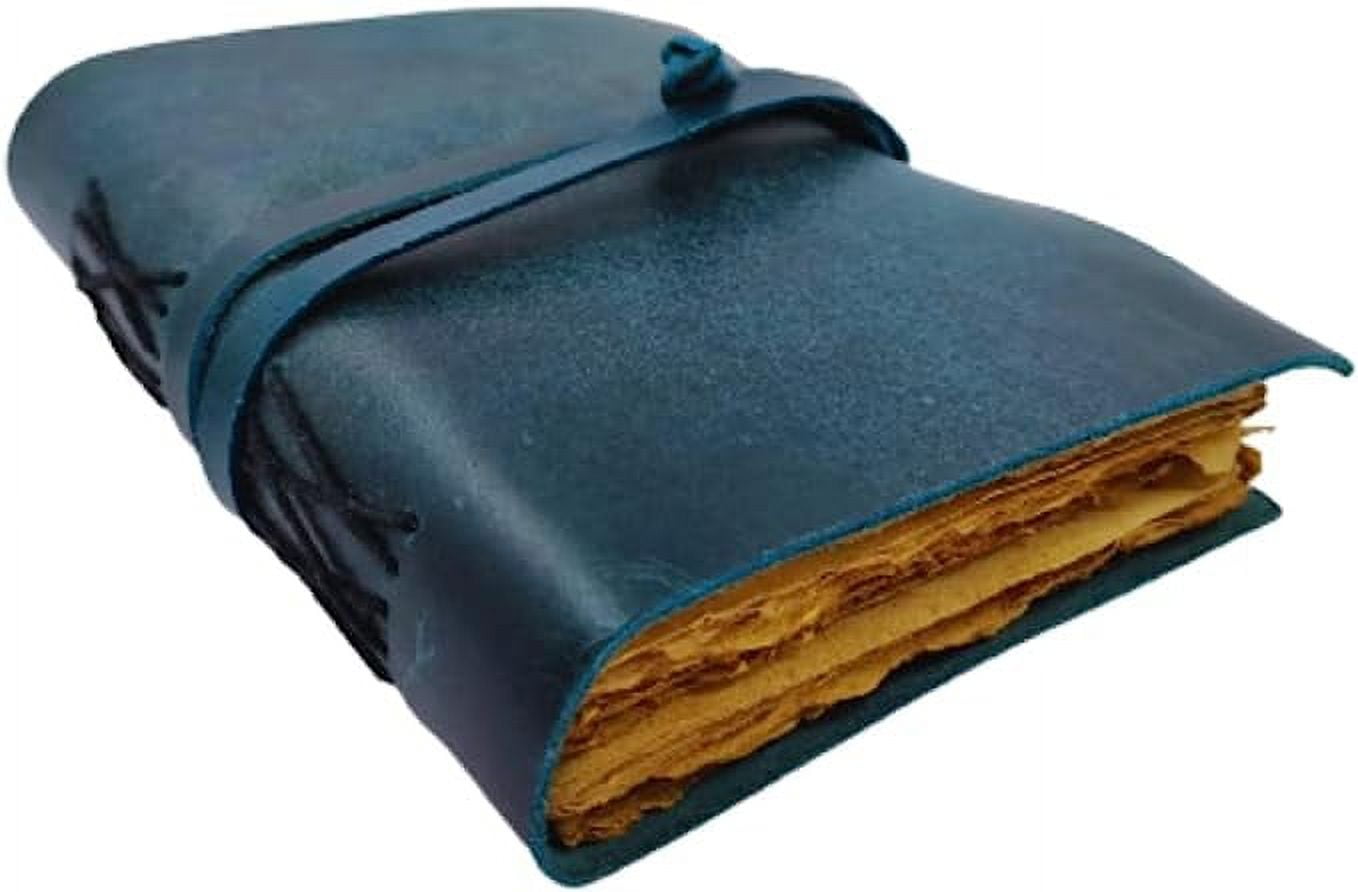OVERDOSE Deckle Blue Leather Journal - Vintage Travel Journal for Men & Women Sketch Writing Diary Sketchbook Book of Shadows Handmade Vintage Deckle Edge Paper - 5 x 7 inches | 12 x 17 cm | A6