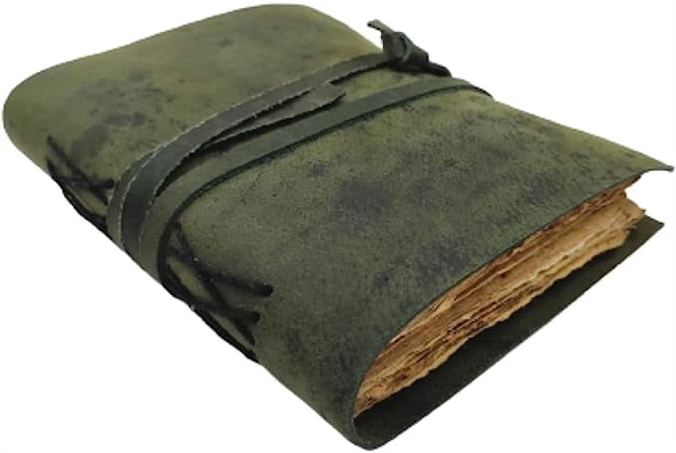 OVERDOSE Deckle Green Leather Journal - Vintage Travel Journal for Men & Women Sketch Writing Diary Sketchbook Book of Shadows Handmade Vintage Deckle Edge Paper - 6 x 8 inches | 15 x 20 cm | A5