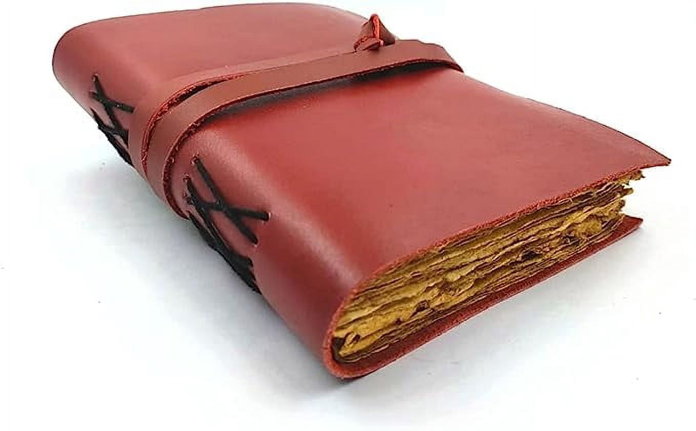 OVERDOSE Deckle Red Leather Journal - Vintage Travel Journal for Men & Women Sketch Writing Diary Sketchbook Book of Shadows Handmade Vintage Deckle Edge Paper - 5 x 7 inches | 12 x 17 cm | A6