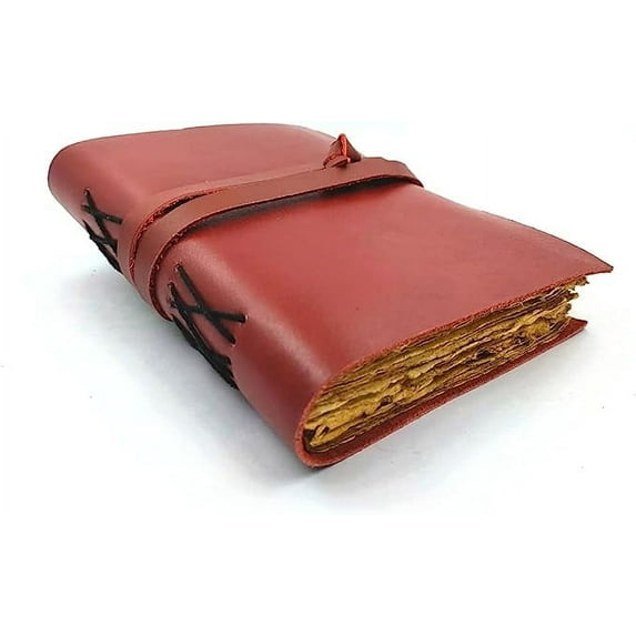 OVERDOSE Deckle Red Leather Journal - Vintage Travel Journal for Men & Women Sketch Writing Diary Sketchbook Book of Shadows Handmade Vintage Deckle Edge Paper - 6 x 8 inches | 15 x 20 cm | A5