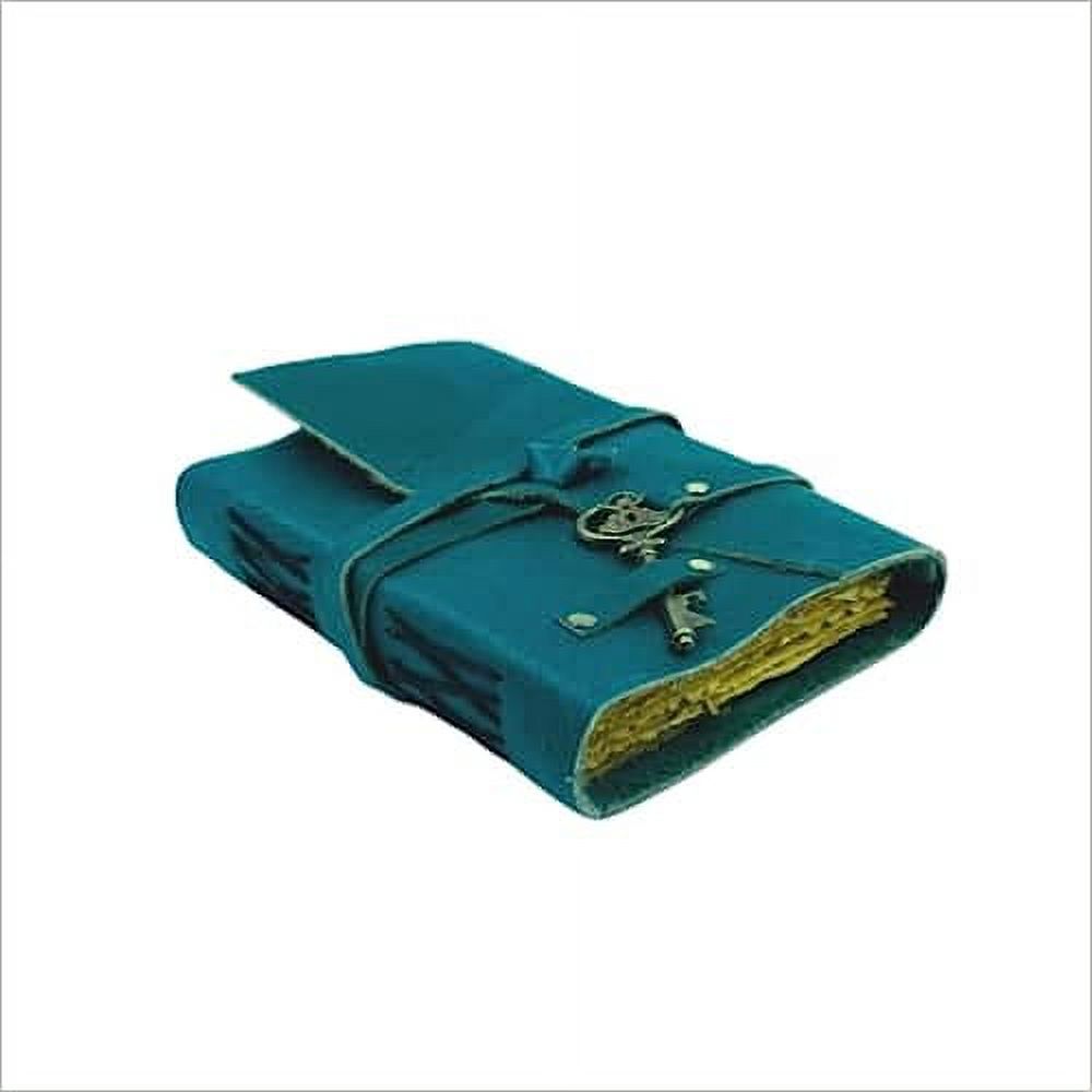 OVERDOSE Deckle Turquoise Leather Journal with Key - Vintage Journal Men & Women Sketch Writing Diary Sketchbook Book of Shadows Handmade Vintage Deckle Edge Paper 5 x 7 inches | 12 x 17 cm | A6