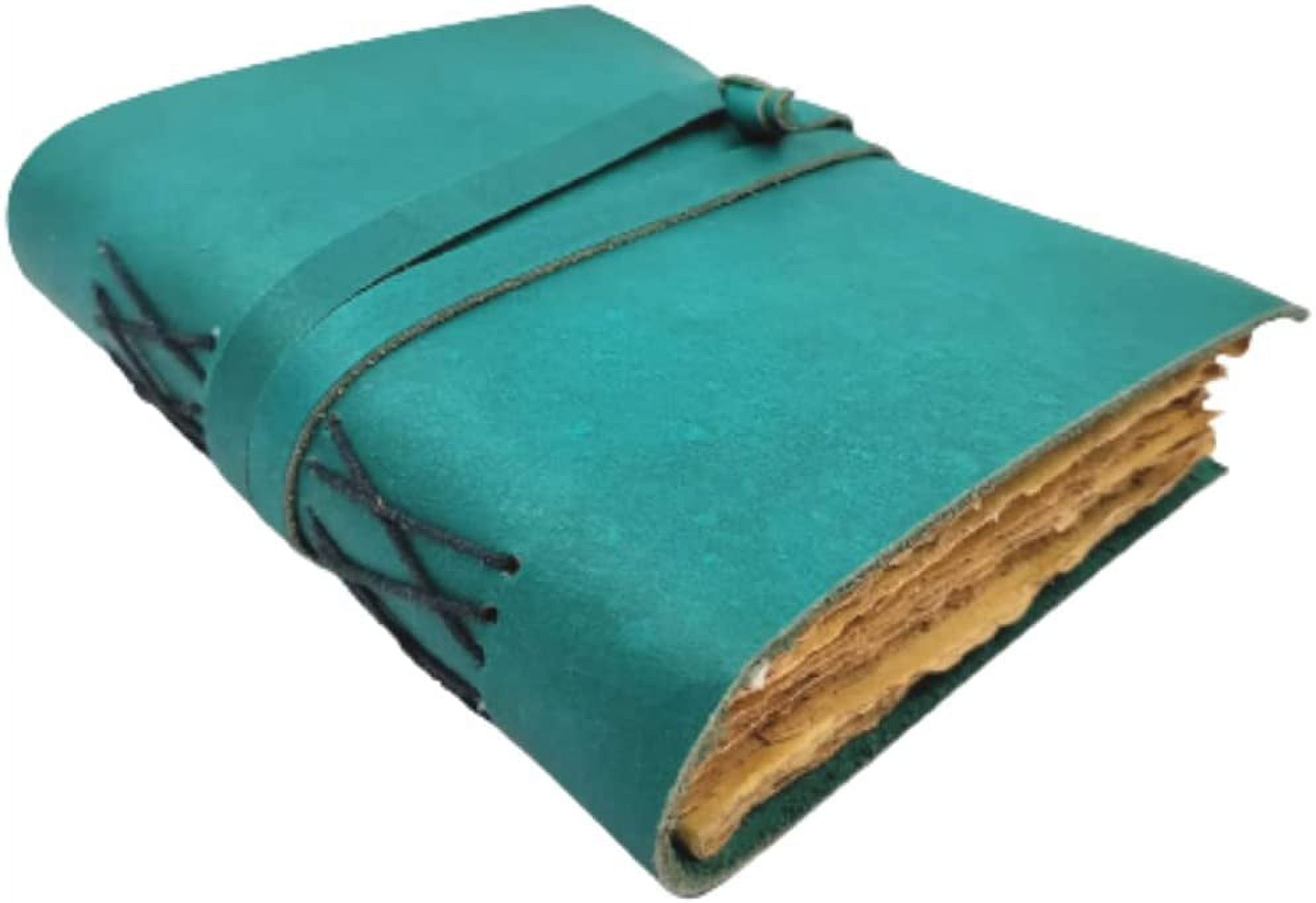OVERDOSE Deckle Turquoise Leather Journal - Vintage Travel Journal for Men & Women Sketch Writing Diary Sketchbook Book of Shadows Handmade Vintage Deckle Edge Paper -6 x 8 inches | 15 x 20 cm | A5