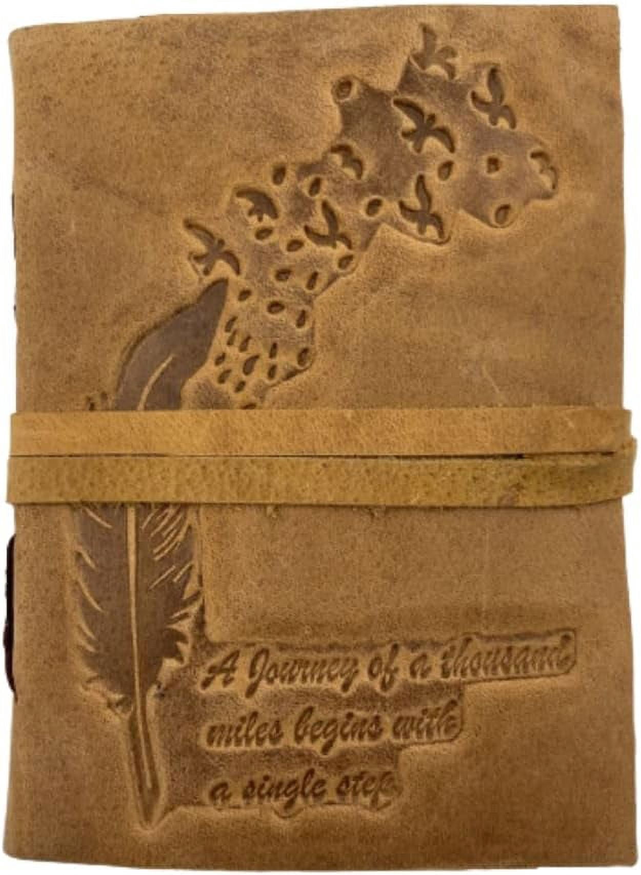 OVERDOSE Deckle Yellow Buff Leaf Leather Journal - Vintage Travel Journal for Men & Women Sketch Writing Diary Book of Shadows Handmade Vintage Deckle Edge Paper - 5 x 7 inches | 12 x 17 cm | A6