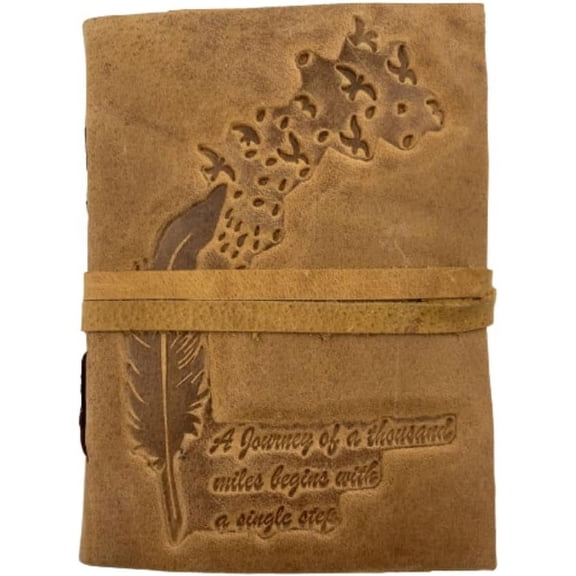 OVERDOSE Deckle Yellow Buff Leaf Leather Journal - Vintage Travel Journal for Men & Women Sketch Writing Diary Book of Shadows Handmade Vintage Deckle Edge Paper - 5 x 7 inches | 12 x 17 cm | A6