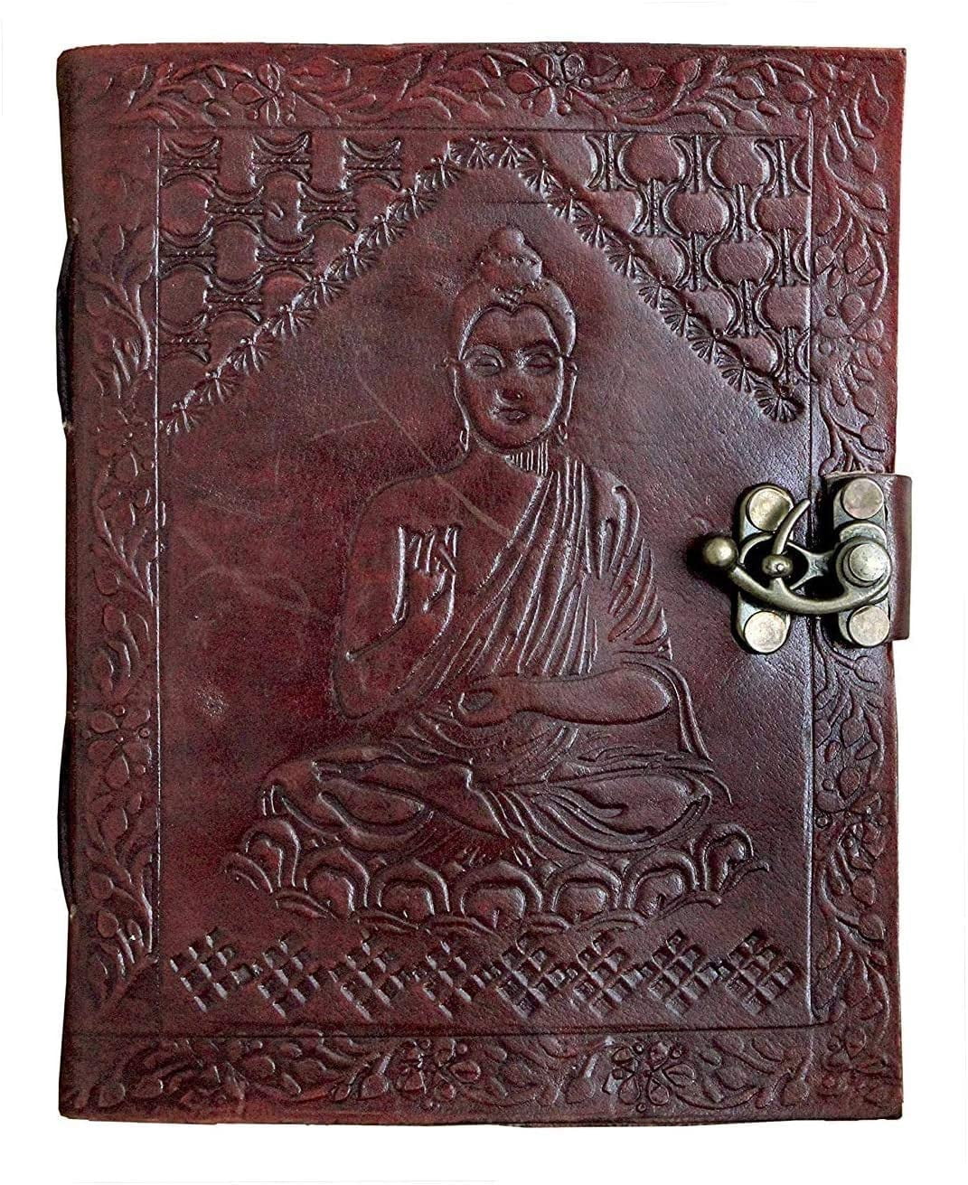 OVERDOSE Gautam Buddha Leather Journal With Brass C-Lock - Handmade Journal For Students, Office Bound Leather Journal for men & women | Sketchbook| Notebook Diary - 5 x 7 inches | 12 x 17 cm | A6