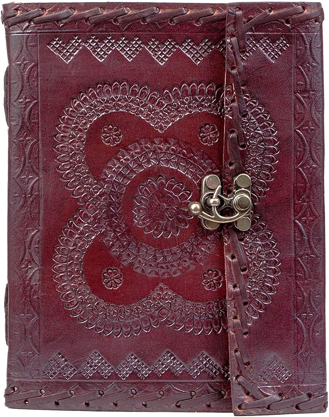 OVERDOSE Hamsa Embossed Leather Journal - Handmade Antique Stone Journal For Students & Office For Men And Women Diary Leather Sketchbook Drawing Journal Notebook - 6 X 8 Inches | 15 X 20 cm | A5