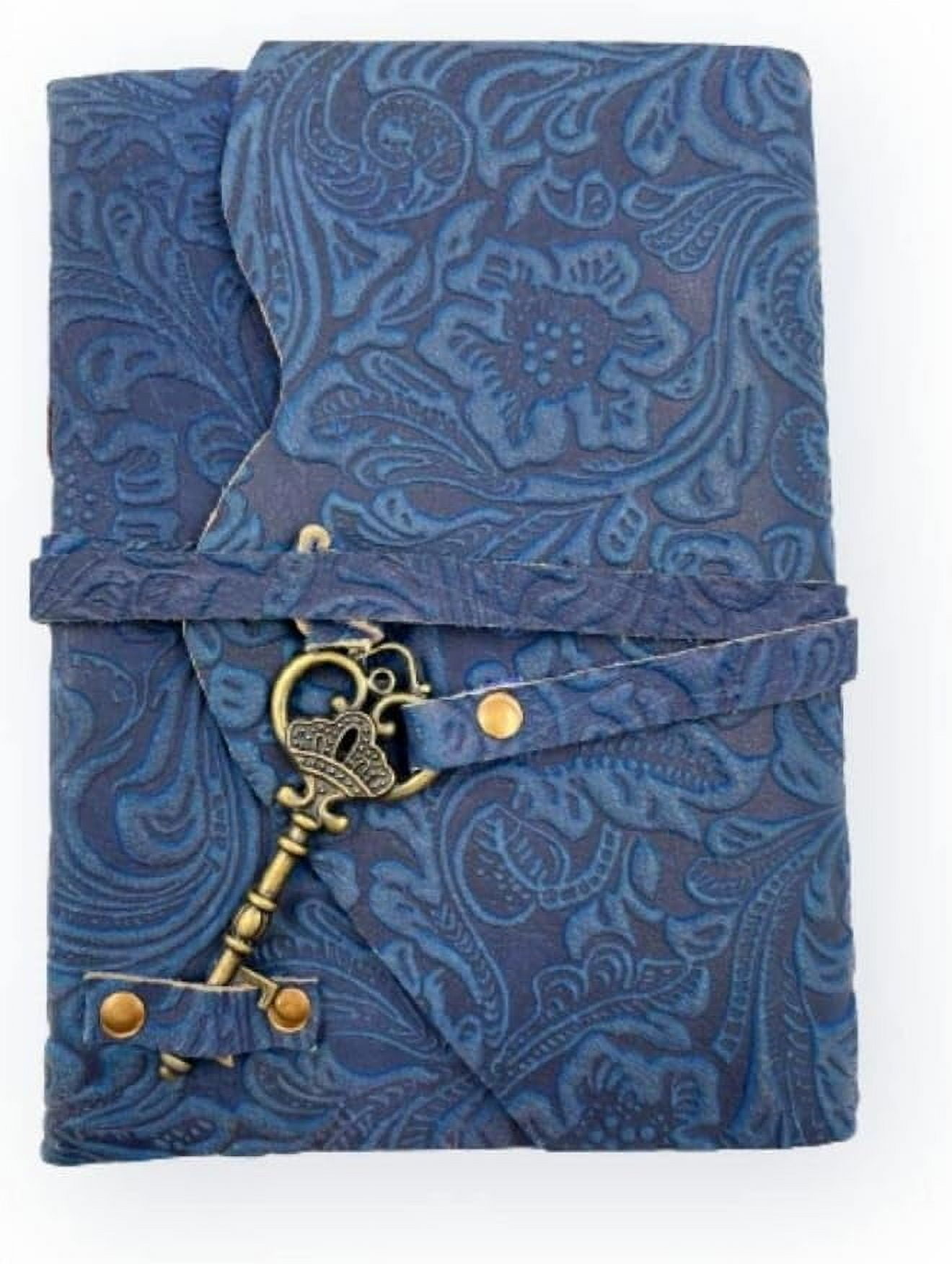 OVERDOSE Handcrafted Blue Flower Antique Journal with Treasure Key Closure - For Drawing Sketchbook Scrapbook Writing Notebook Daily Diary Notebook - (Journal Size - 5"x7" inches | 12.7 x 17.78 cm)