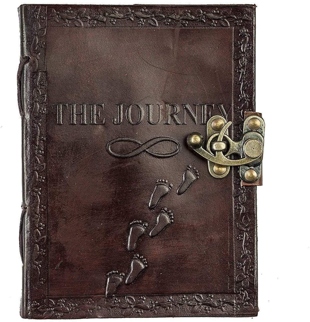 OVERDOSE The Journey Vintage Leather Journal | 240 Pages of Antique Handmade Un Paper, Leather Sketchbook, Drawing Journal, Great Gift for Men and Women (5" x 7" inch, 12.7 x 17.78 cm)