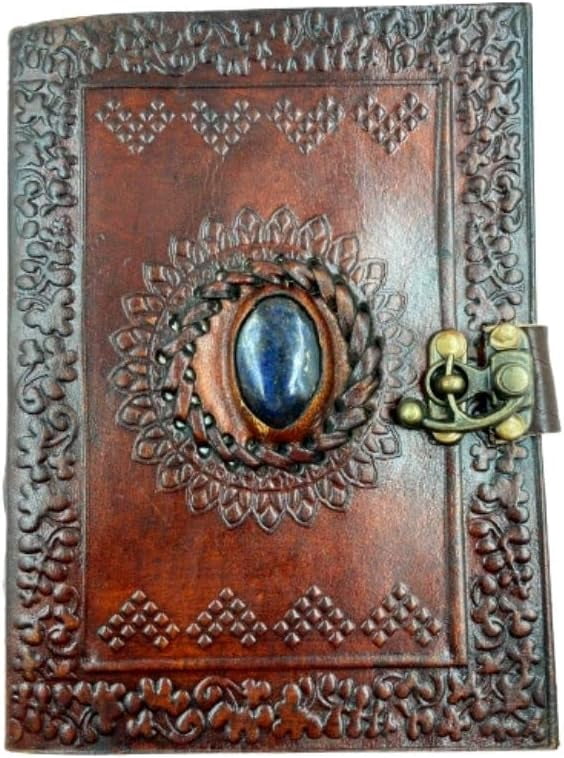 OVERDOSE Lapis Stone Journal With Brass C-Lock - Handmade Journal For Students, Office Bound Leather Journal for men & women | Sketchbook | Notebook Diary - 5 x 7 inches | 12 x 17 cm | A6