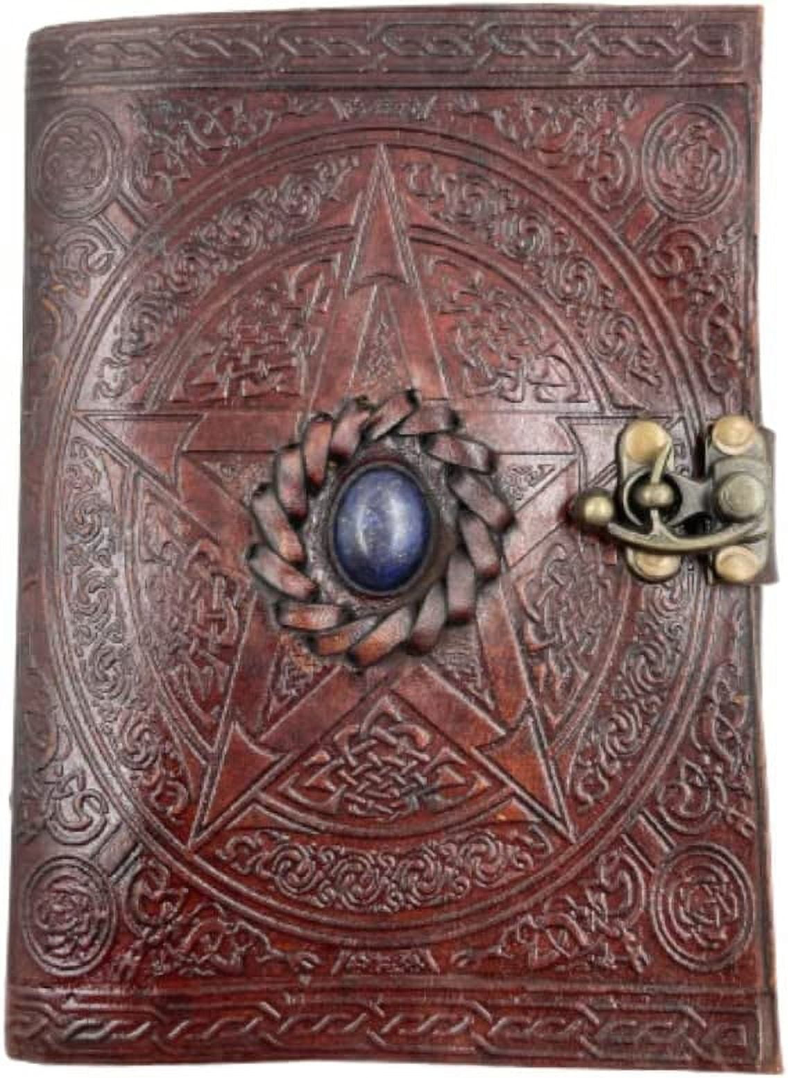 OVERDOSE Pentagram Lapis Stone Leather Journal With Brass C-Lock - Handmade Unlined Paper Leather Bound Journal | Sketchbook & Notebook - Drawing Journal - 5 x 7 inches | 12 x 17 cm | A6