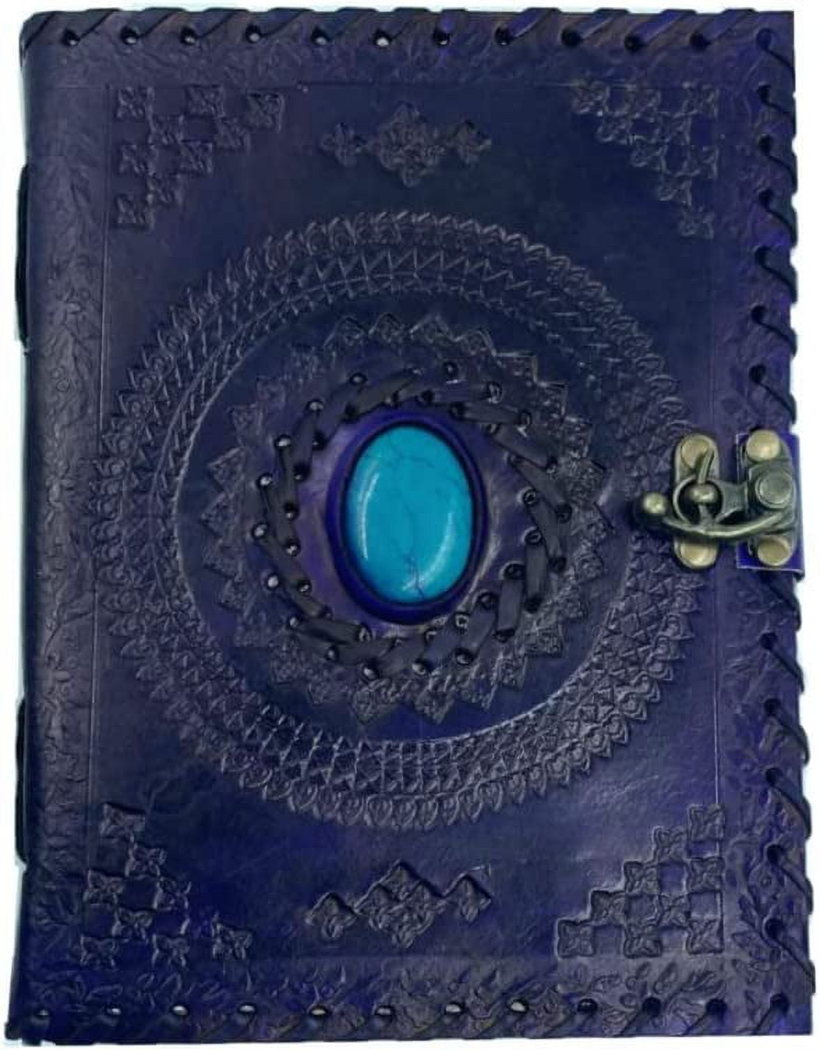 OVERDOSE Purple Mundra Stone Leather Journal With Brass C-Lock - Handmade Unlined Paper Leather Bound Journal | Sketchbook & Notebook - Drawing Journal - 5 x 7 inches | 12 x 17 cm | A6