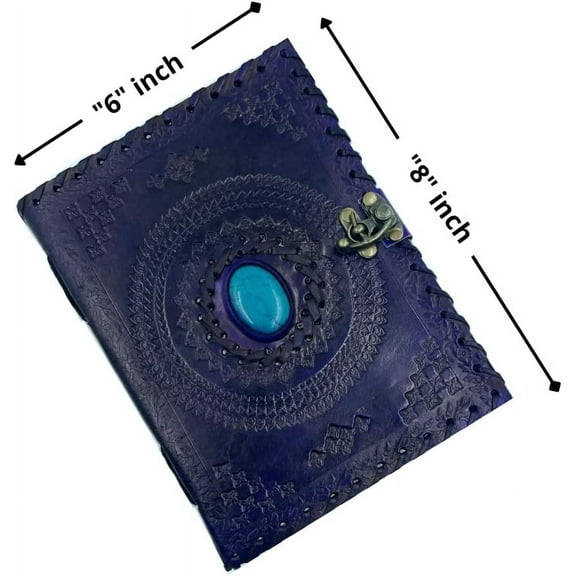 OVERDOSE Purple Mundra Stone Leather Journal With Brass C-Lock - Handmade Unlined Paper Leather Bound Journal | Sketchbook & Notebook - Drawing Journal - 6 x 8 inches | 15 x 20 cm | A5