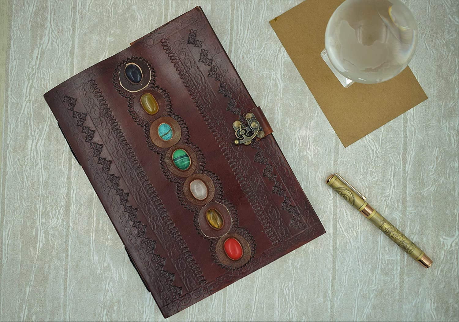 OVERDOSE Seven Stone Leather Journal - Handmade Antique Stone Journal For Students & Office For Men And Women Diary Leather Sketchbook Drawing Journal Notebook - Size 7 X 10 Inches | 17 X 25 cm | A4
