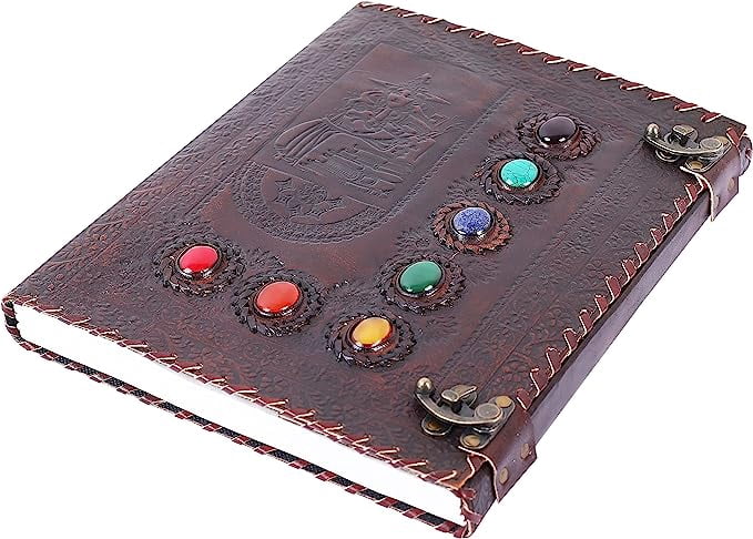 OVERDOSE Sorting Hat witch 7 Stone Vintage Leather Journal - Handmade Antique Journal For Students & Office For Men Women Diary Leather Sketchbook Drawing - Size 10 X 13 Inches | 25 X 33 cm