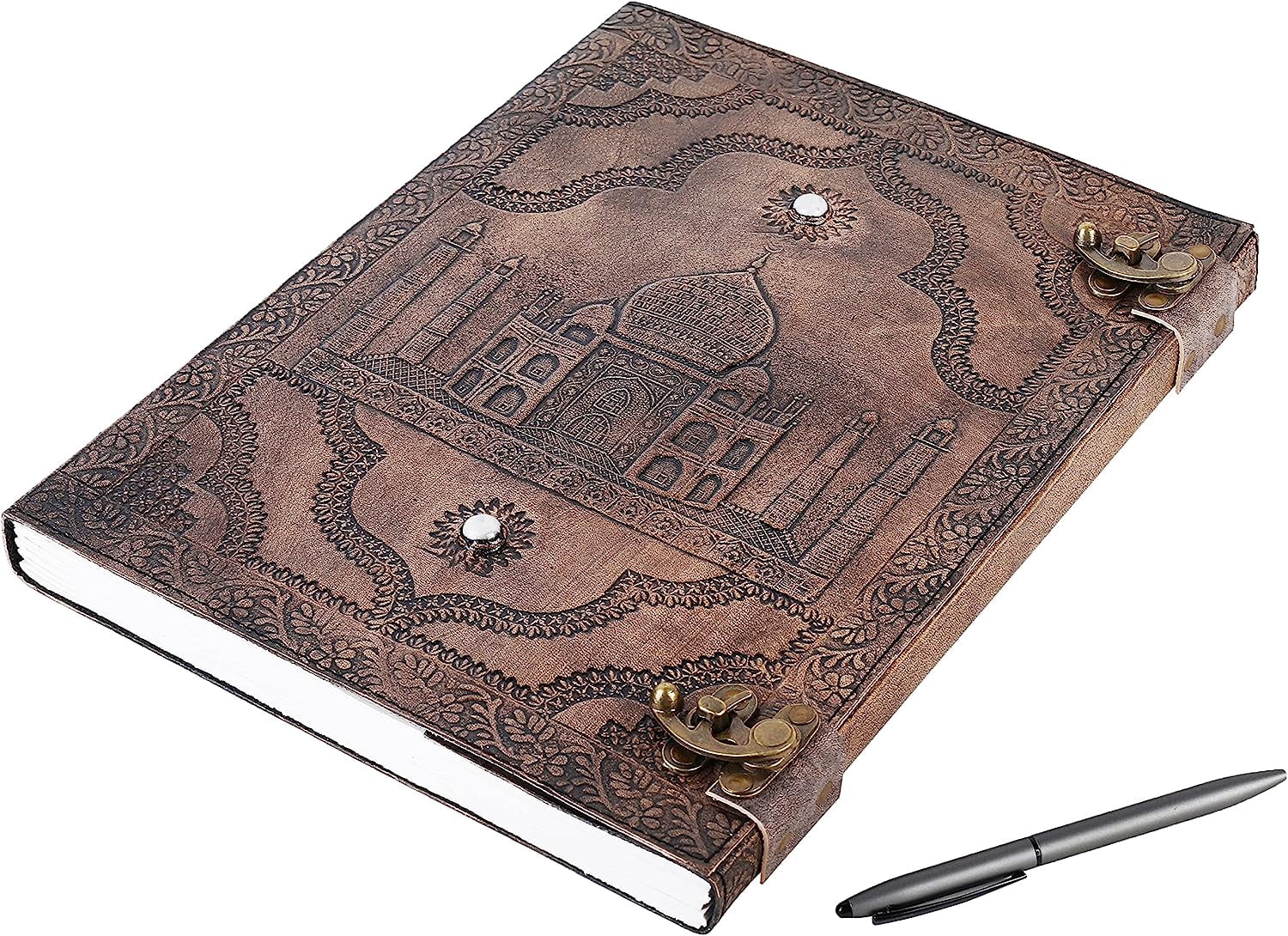 OVERDOSE Tajmahal Vintage Leather Journal - Handmade Antique Journal For Students & Office For Men Women Diary Leather Sketchbook Drawing - Size 10 X 13 Inches | 25 X 33 cm