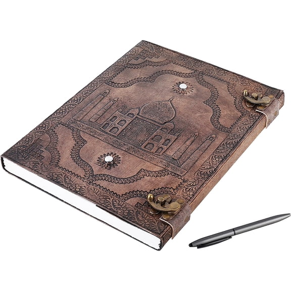 OVERDOSE Tajmahal Vintage Leather Journal - Handmade Antique Journal For Students & Office For Men Women Diary Leather Sketchbook Drawing - Size 10 X 13 Inches | 25 X 33 cm