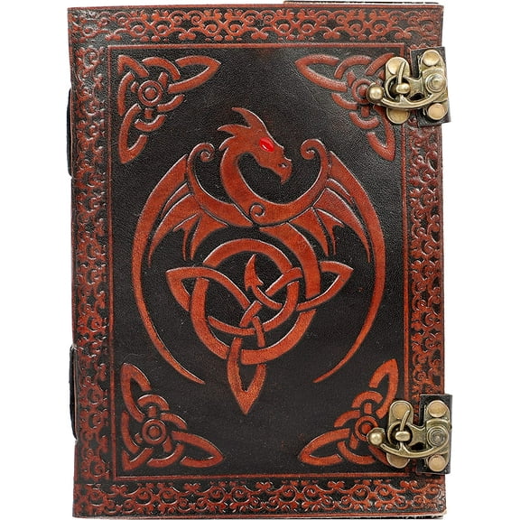 OVERDOSE Vintage Celtic Griffin Double Dragon Diary with Dual C-Lock - Handmade Antique Journal | Bound leather Journal | Leather Sketchbook| Notebook Diary - 6 x 8 inches | 15 x 20 cm I A5