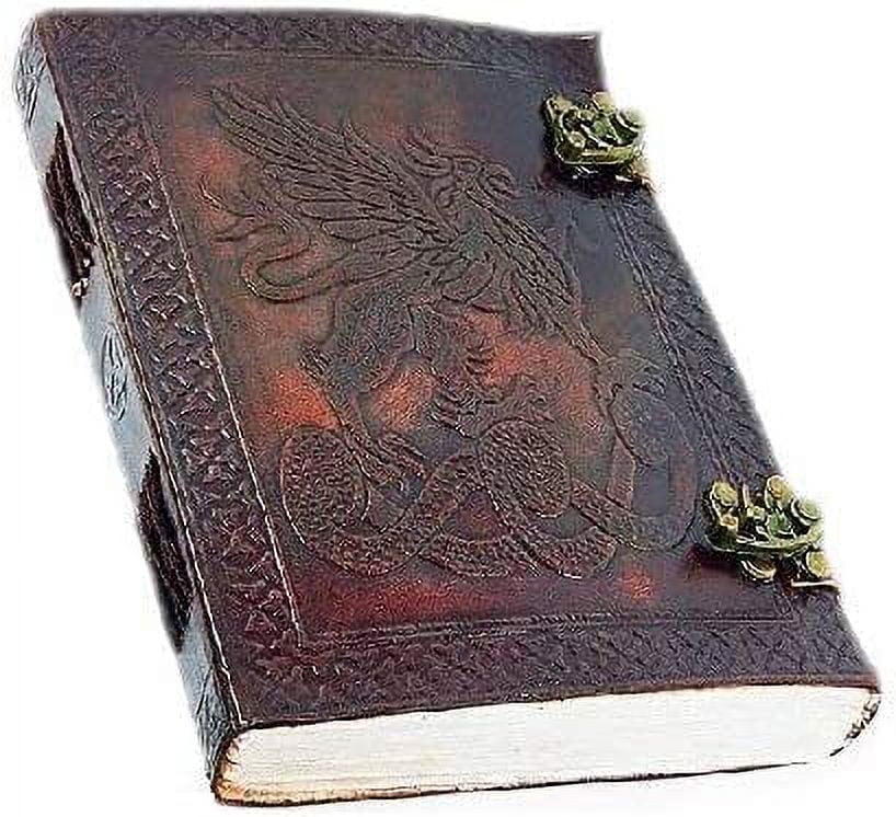OVERDOSE Vintage Celtic Griffin Journal Dragon Diary with Dual C-Lock - Handmade Antique Journal | Bound leather Journal | Leather Sketchbook| Notebook Diary - 6 x 8 inches | 15 x 20 cm I A5