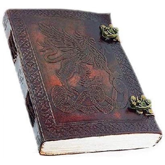 OVERDOSE Vintage Celtic Griffin Journal Dragon Diary with Dual C-Lock - Handmade Antique Journal | Bound leather Journal | Leather Sketchbook| Notebook Diary - 6 x 8 inches | 15 x 20 cm I A5