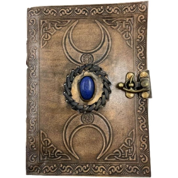 OVERDOSE Vintage Moon Design Stone Leather Journal With Brass C-Lock - Handmade Unlined Paper Leather Bound Journal | Sketchbook & Notebook - Drawing Journal - 5 x 7 inches | 12 x 17 cm | A6