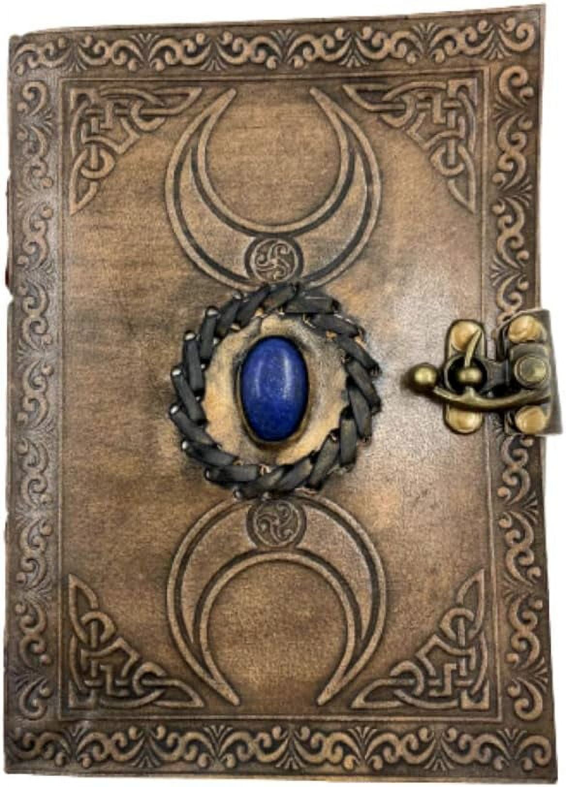 OVERDOSE Vintage Moon Design Stone Leather Journal With Brass CLock