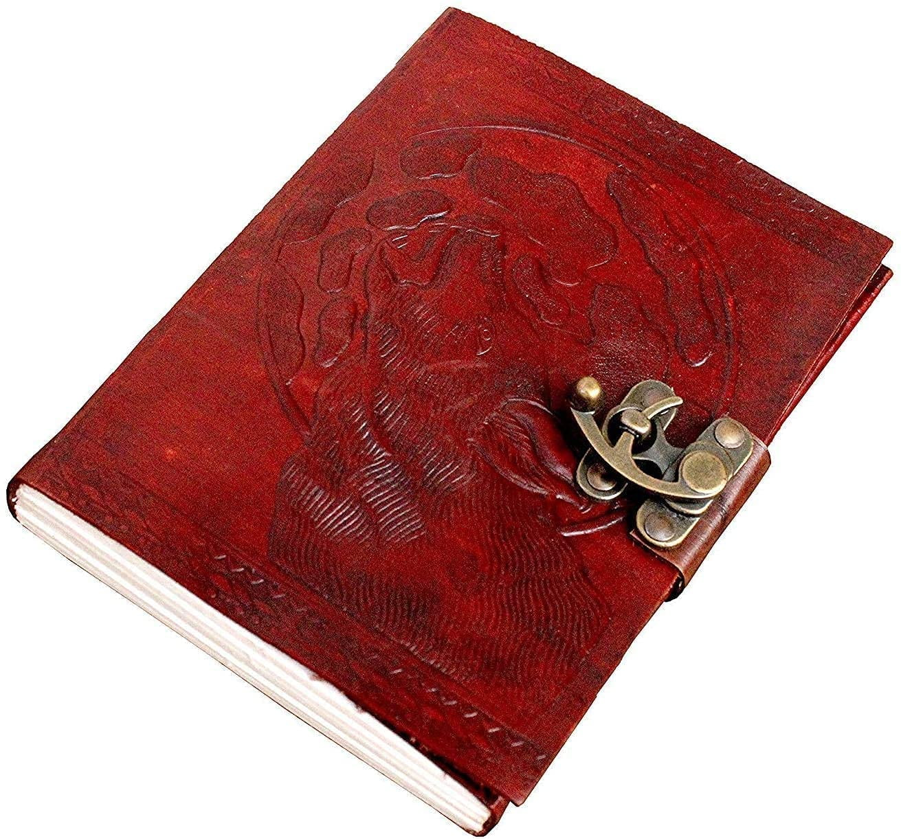 OVERDOSE Wolf Leather Journal With Brass C-Lock - Handmade Journal For Students, Office Bound Leather Journal for men & women | Sketchbook| Notebook Diary - 5 x 7 inches | 12 x 17 cm | A6