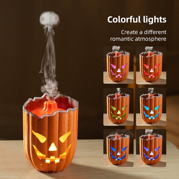 OVERFINCH Halloween Pumpkin Diffuser for Essential Oils, 300mL Jellyfish Mist, 7-Color LED Lights, Remote Control, 2/4/8H Timer, Auto Shutoff