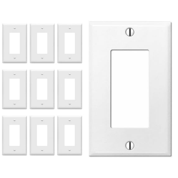 OVERSIZED 1 Gang Decorator - Rocker Wall Plate - Metal Wall Plate for Decorator Style Light Switches, GFCI, Electrical Plug Outlets, Steel Painted White, (MADE IN USA) 5.5 x 3.5 Inches - 10 Pack