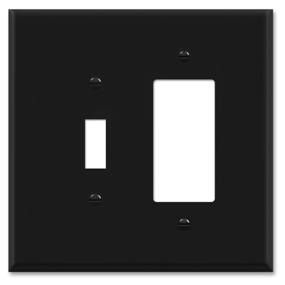 OVERSIZED 2 Gang Combination Metal Wall Plate - (1) Decorator - GFCI - Rocker with (1) Toggle Combo Jumbo Light Switch Plate, Stainless Steel Painted Black - UL Listed, 5.5" x 5.5" - Made in USA