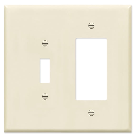 OVERSIZED 2 Gang Combo Metal Wall Plate - Ivory - (1) Decorator - GFCI - Rocker with (1) Toggle Combination Light Switch Plate Cover, Stamped Steel Painted Beige, Made in USA, UL Listed, 5.5 x 5.5