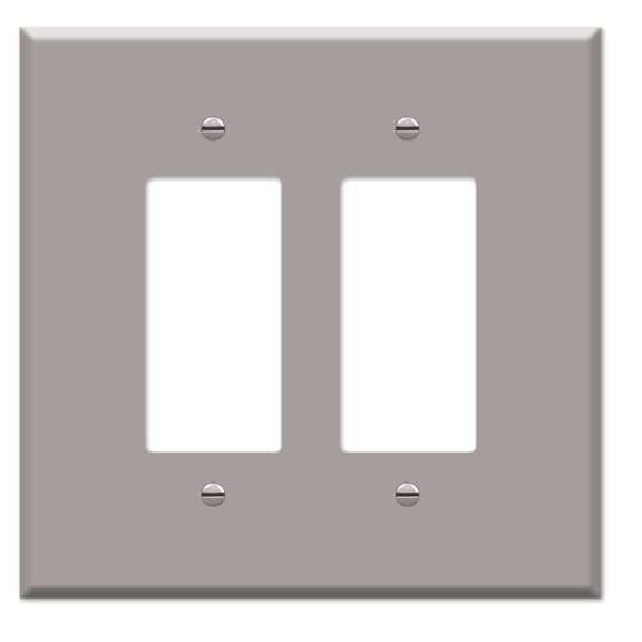 OVERSIZED 2 Gang Rocker - Decorator Metal Switch Plate - Wall Plate for Rocker Style Light Switches, GFCI, Electrical Plug Outlets, Stainless Steel Painted Grey - UL Listed, 5.5" x 5.5" - Made in USA
