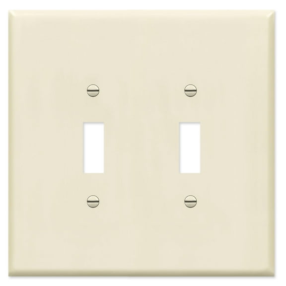 OVERSIZED 2 Gang Toggle Metal Light Switch Cover - Ivory - Two Gang Wall Plate for Toggle Style Light Switches, Stamped Steel Painted Beige with gloss finish, Made in USA, UL Listed, 5.5" x 5.5"