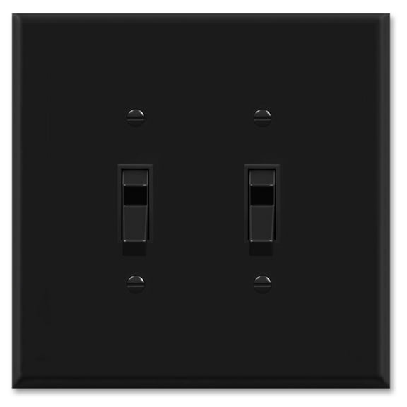 OVERSIZED 2 Gang Toggle Metal Light Switch Plate Cover - Two Gang Jumbo Wall Plate for Toggle Style Light Switches, Stainless Steel Painted Black - UL Listed, 5.5" x 5.5" - Made in USA