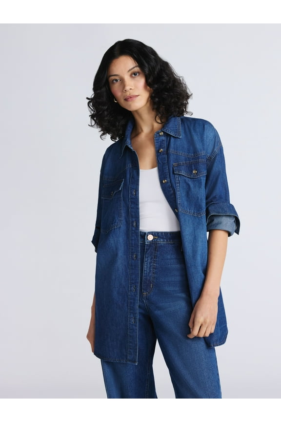 Sofia by Sofia Vergara Women's and Women's Plus Sofia Oversized Boyfriend Shirt with Long Sleeves, Sizes XS-4X